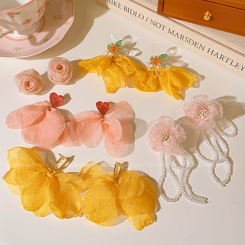 超仙雪纺花朵耳环女2026新款小众设计感耳坠夸张温柔长款耳钉耳饰,饰品/流行首饰/时尚饰品新,耳钉,淘宝优惠券,粉丝福利购,淘宝优惠卷