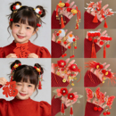 新年发夹儿童2025新款 饰抓夹头饰 毛球流苏边夹女童节日礼物穿搭装