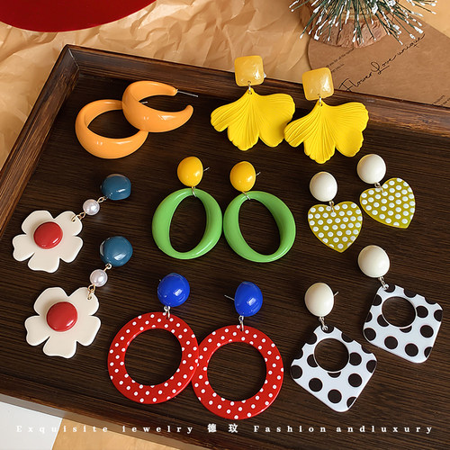 复古港风撞色耳环女款高级感轻奢