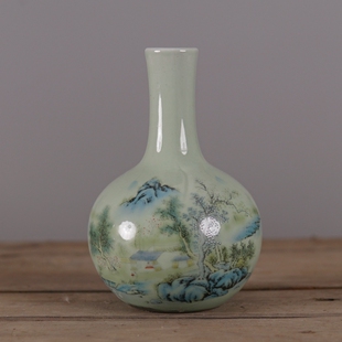 仿大清同治粉彩山水人家小胆瓶 仿古瓷器古董古玩老货收藏品