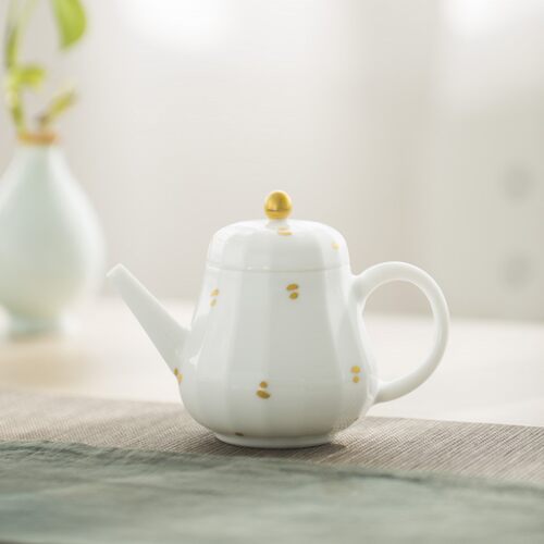 景德镇甜白釉描金手工功夫茶壶单壶洒金家用功夫小茶壶 泡茶器具