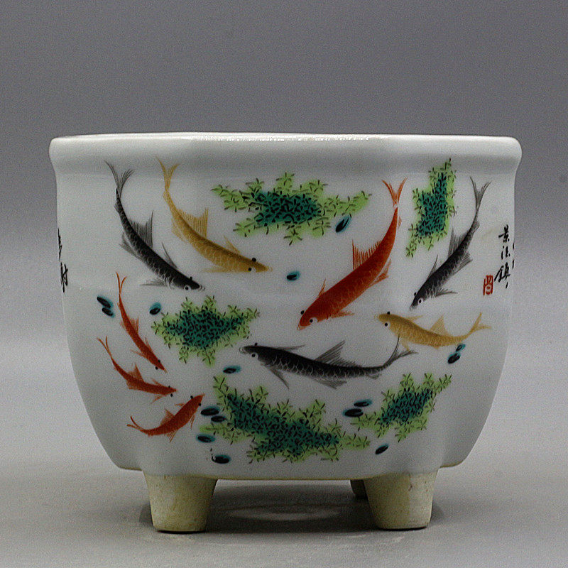 仿古瓷器粉彩松鹿延年小花钵 花盆 景德镇瓷庄 摆件古玩收藏品