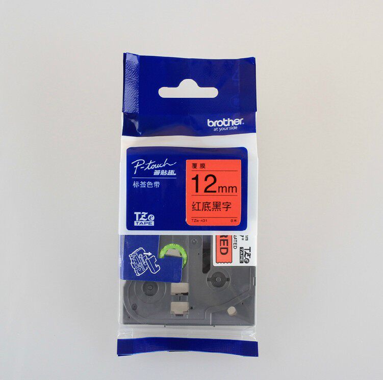 兄弟标签机色带12mm红底黑字TZe-431 通用PT-E100B手持线缆打印纸