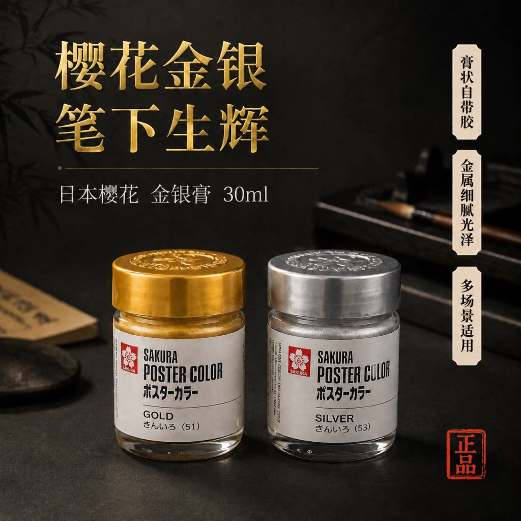 日本樱花30ml金粉银粉派通金色银色国画颜料抄经描金对联春联金墨汁书法国画姜思序堂