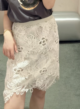 现货2026夏季新甜美减龄风蕾丝钩花松紧腰半身裙直筒裙女3K2SA57