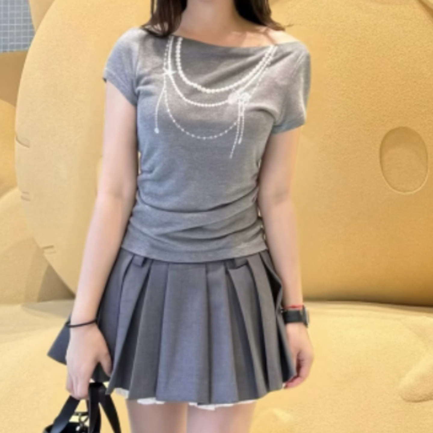 现货2026夏季新款休闲百搭甜酷风项链印花T恤上衣女RK31001455