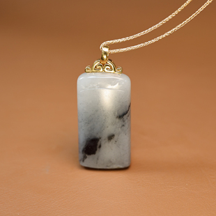 秋会长的和田玉新疆天然青花籽料平安无事牌挂件吊坠山水牌22K金