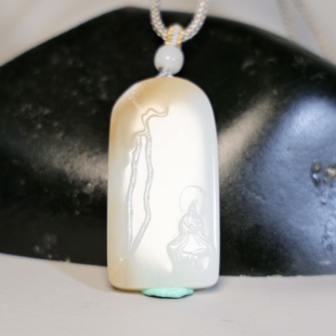 秋会长和田玉新疆天然糖白玉籽料观音挂件【NGTC国检N1子料大证】