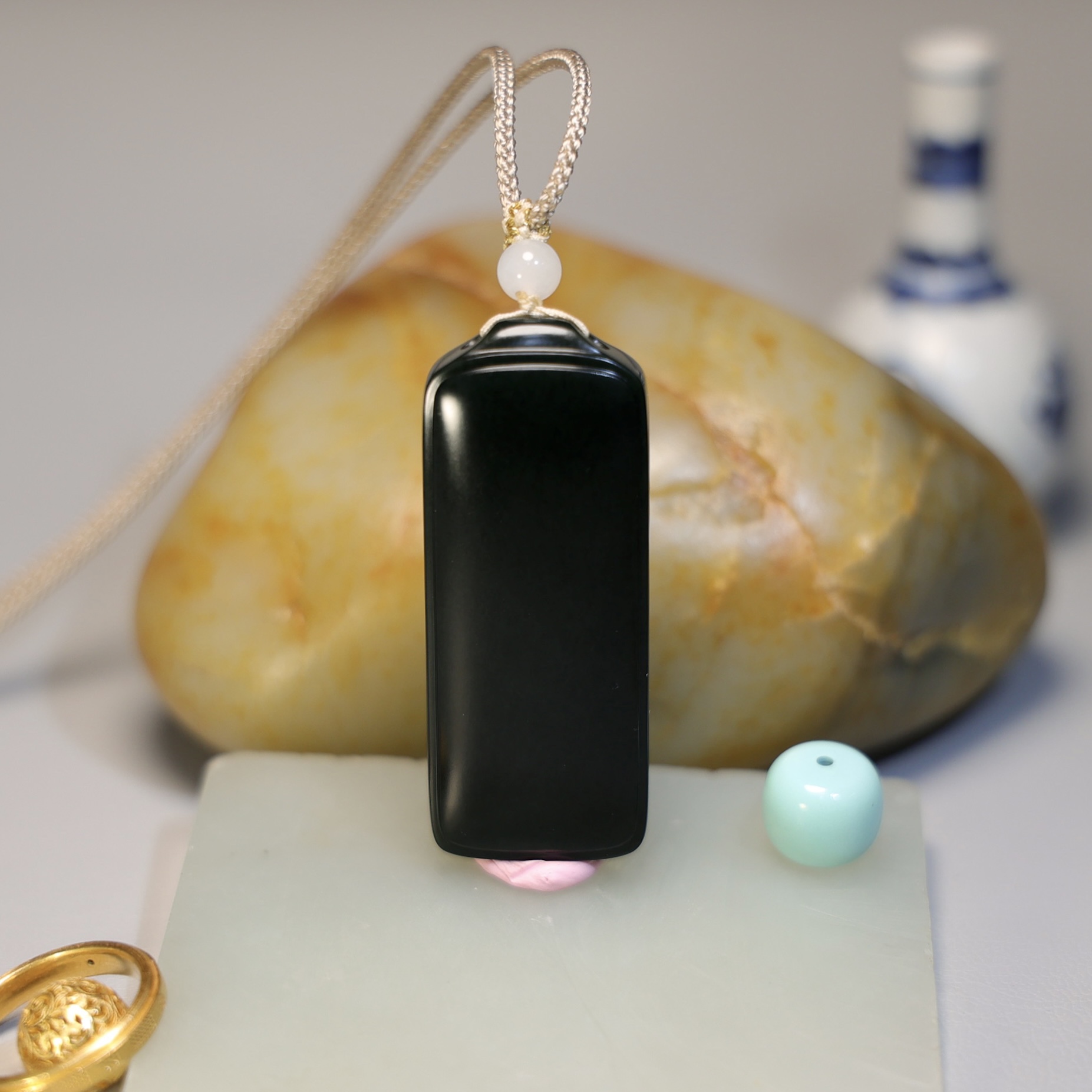 秋会长的新疆天然和田玉塔青平安无事牌挂件吊坠塔县黑青28克