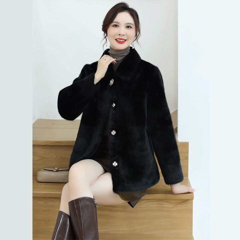 反季新款环保皮草秋冬加厚仿小翻领妈妈装保暖短大衣显瘦百搭富贵