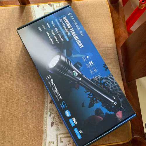议价维修全新SKYWOODS D6+ Max潜水手电筒，6000流明