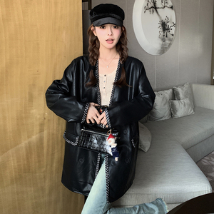 休闲花边设计皮衣PU外套女2C051-F630-P135-K198图片