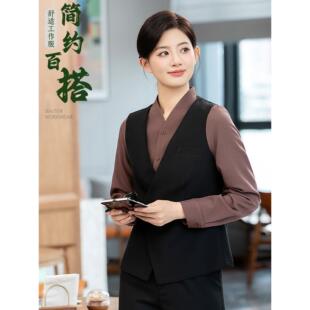 高档西餐厅服务员长袖工作服餐饮酒店咖啡厅前台收银衬衣马甲工装