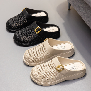 百搭半包一脚蹬中年软厚底防滑透气妈妈凉拖外穿 爆款 单鞋 子女新款