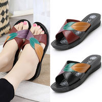 Summer new leaf fashion women's flip-flops, faux leather slippers for middle-aged and elderly mothers, wedge heel anti-slip plus-size shoes for women thumbnail 3