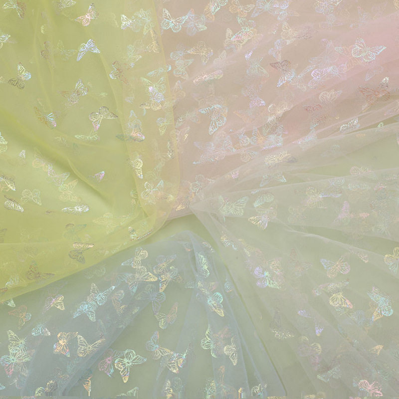 ins风幻彩镂空蝴蝶网纱布料花束包装花艺纱网服装面料舞台服配饰