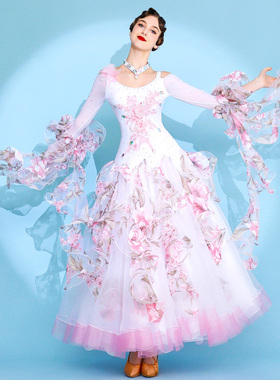 烂漫解语花！摩登舞连衣裙7079国标舞服装华尔兹演出服比赛表演服