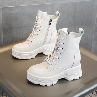 厚底高跟短靴加绒靴子 10cm小个子内增高马丁靴女真皮2025秋冬新款