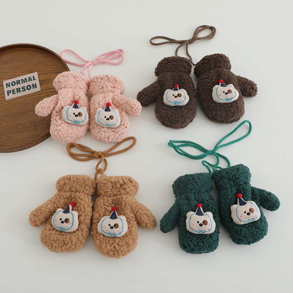 儿童手套冬季保暖加绒可爱圣诞小狗男女宝宝防寒毛绒秋冬全指手套