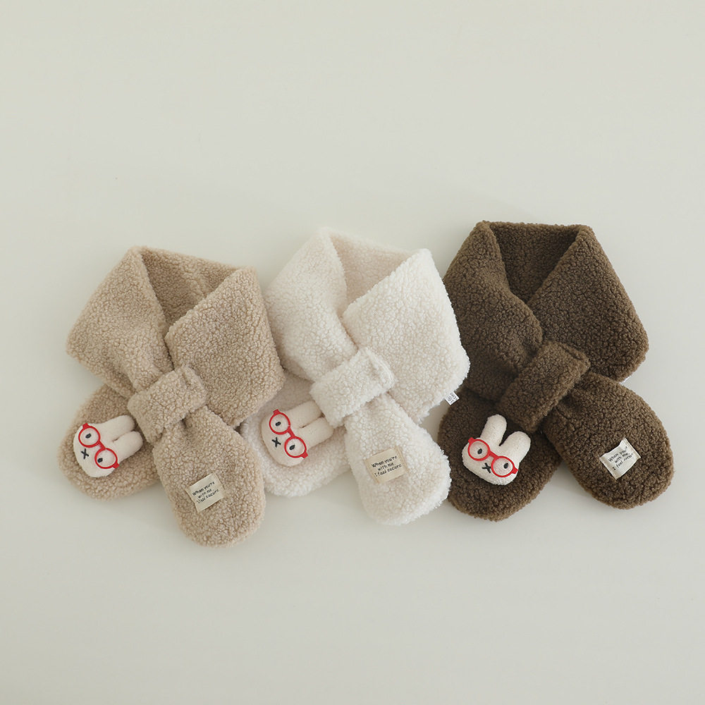 儿童围巾冬季保暖加绒可爱眼镜小兔男女宝宝防寒毛绒秋冬全指手套