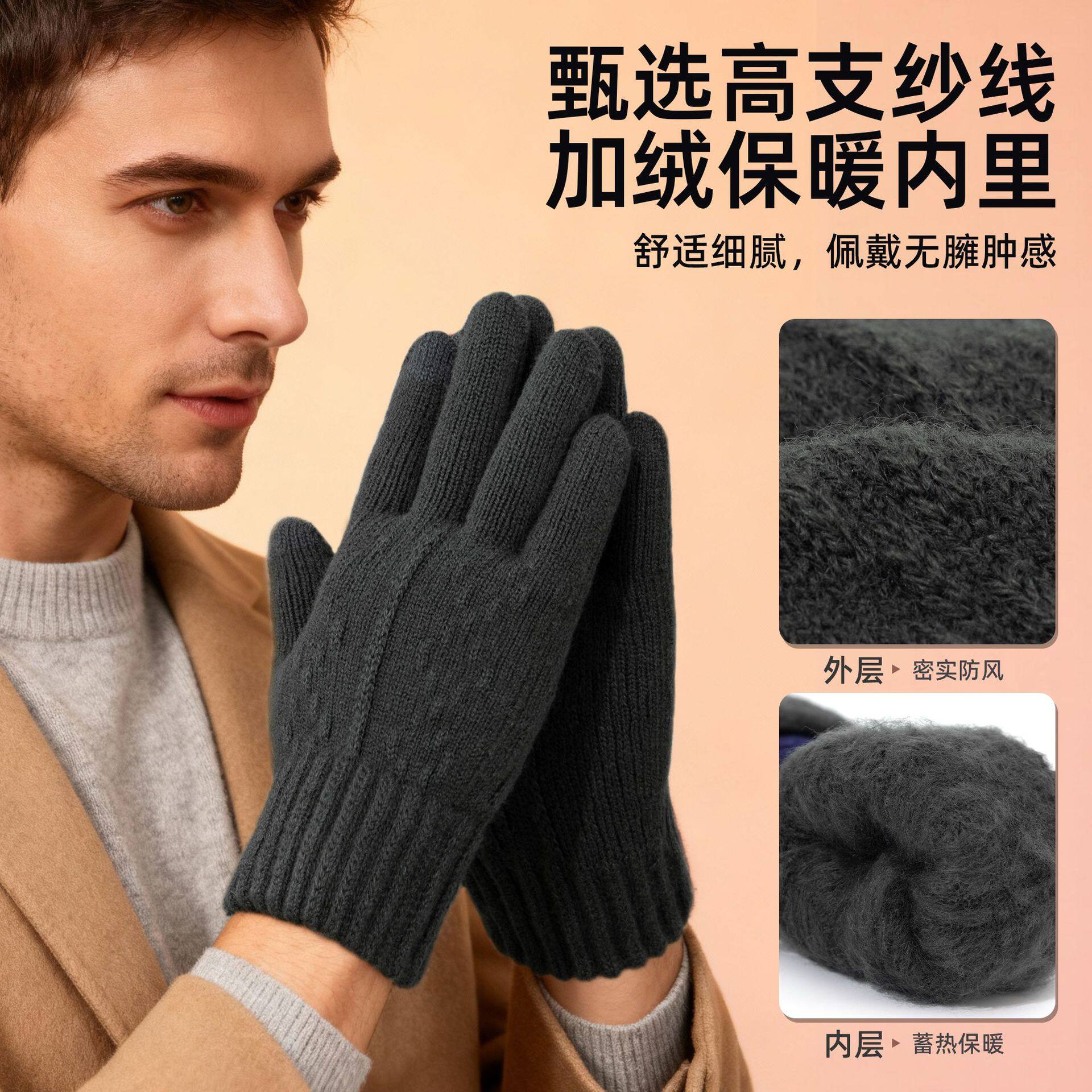 冬季御寒保暖触屏手套男针织骑行防风防寒加绒加厚电动车户外骑行