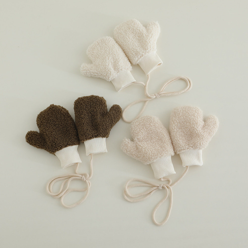 儿童手套冬季保暖加绒纯色简约百搭男女宝宝防寒毛绒秋冬全指手套