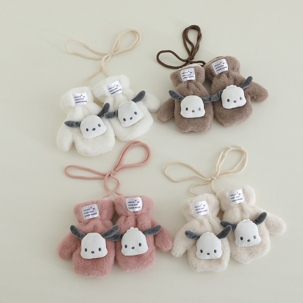 儿童围巾冬季保暖加绒可爱卡通小狗男女宝宝防寒毛绒秋冬全指手套