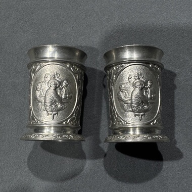 德国古董19世纪90年代锡制啤酒杯酒盅SKS一对5cm高