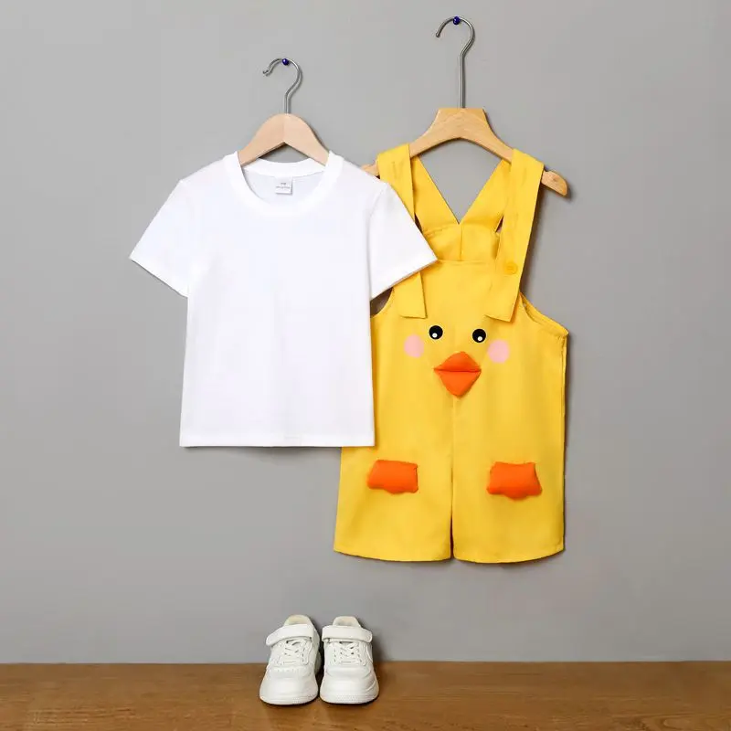 六一儿童装表演服小黄鸭动物七彩棉短袖毕业照运动会幼儿园男女童