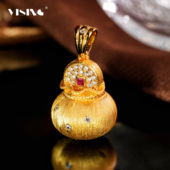 VISING珠宝黄金色手工拉丝小钱袋福袋吊坠项链锁骨链S925银