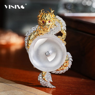 VISING珠宝天然水沫石英质玉冰种金龙平安扣吊坠龙年礼物媲美翡翠