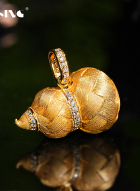 VISING珠宝【织金福禄】手工编织勾丝黄金色葫芦吊坠项链S925