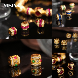 VISING珠宝多款DIY金盘缠培育红宝石路路通筒珠隔片S925银