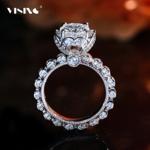 VISING珠宝D色2克拉莫桑钻戒指可过测钻笔有腰码带证书