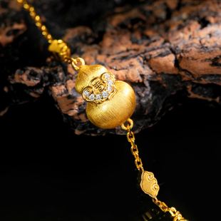 VISING珠宝乾隆同款《福寿双全》黄金色手工拉丝葫芦手链S925