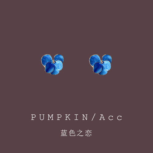 【南瓜先生】蓝色油画感花瓣耳钉