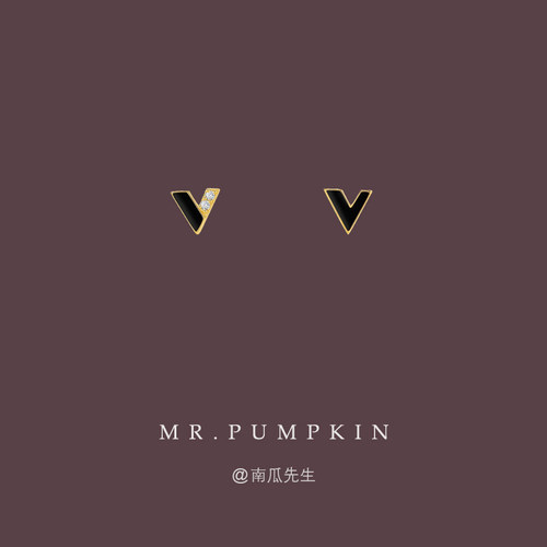 黑色字母V不对称小耳夹