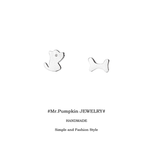 s999足银趣味可爱小狗骨头AB款纯银耳钉女小众设计感卡通耳饰新款