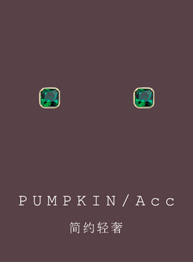 小众轻奢绿色方形锆石耳夹无耳洞女简约气质高级感复古祖母绿耳饰