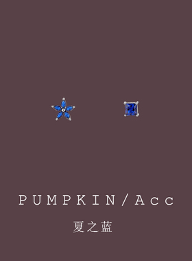 蓝色五瓣花方形水晶不对称耳钉轻奢高级感花朵耳饰夏季新款耳夹女