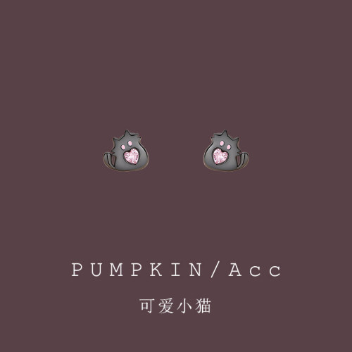 【粉墨小猫】爱心黑色猫咪耳钉