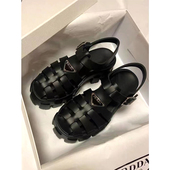 女包头罗马鞋 mona同款 新款 三角标镂空编织锯齿厚底凉鞋 鞋 2025夏季