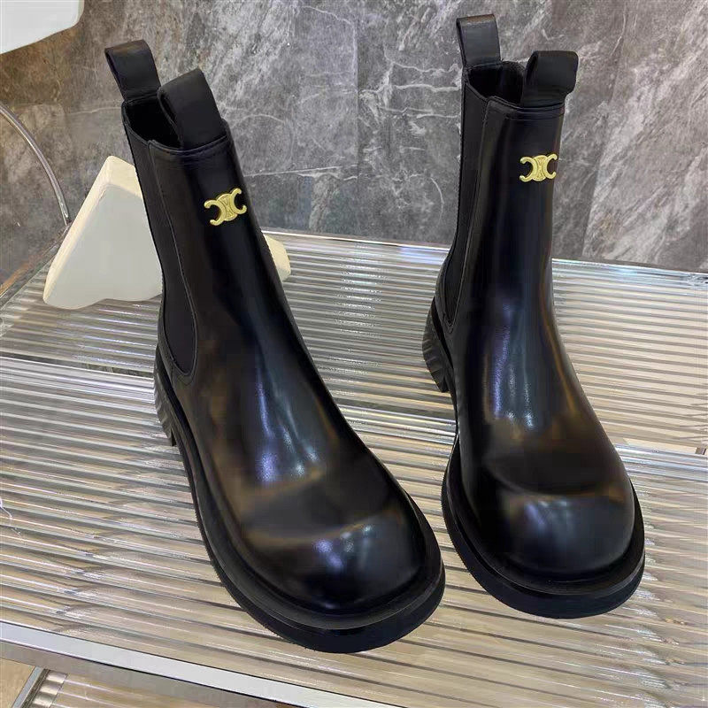 유럽 ??역 2024 가을 겨울 새로운 스타일 영국 스타일 패션 첼시 짧은 부츠 여성 두꺼운 밑창 굴뚝 부츠 오토바이 마틴 부츠