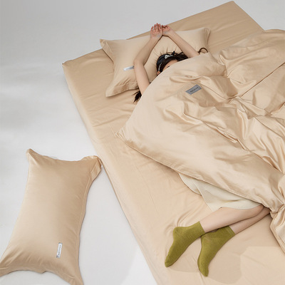 北欧极简风丨全棉S100新疆长绒棉四件套素色亲肤床单式床笠式套件
