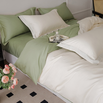 Sheyu story｜纯色100全棉绵柔软糯60支长绒棉纯棉拼色四件套简约