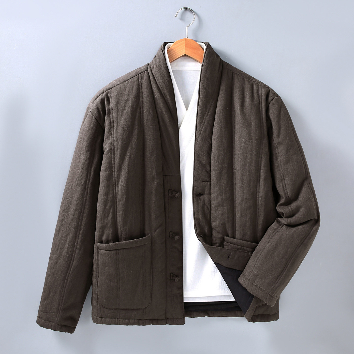 老钱风男装天丝亚麻棉服加厚保暖