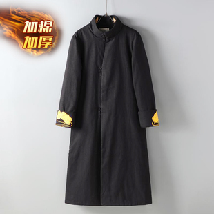 中式潮流复古汉服款棉袍男士休闲长款棉大衣秋冬防寒保暖高领棉袄