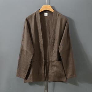 春秋亚麻男士休闲薄汉服罩衫文艺