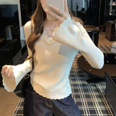 法式花朵毛衣女花瓣喇叭