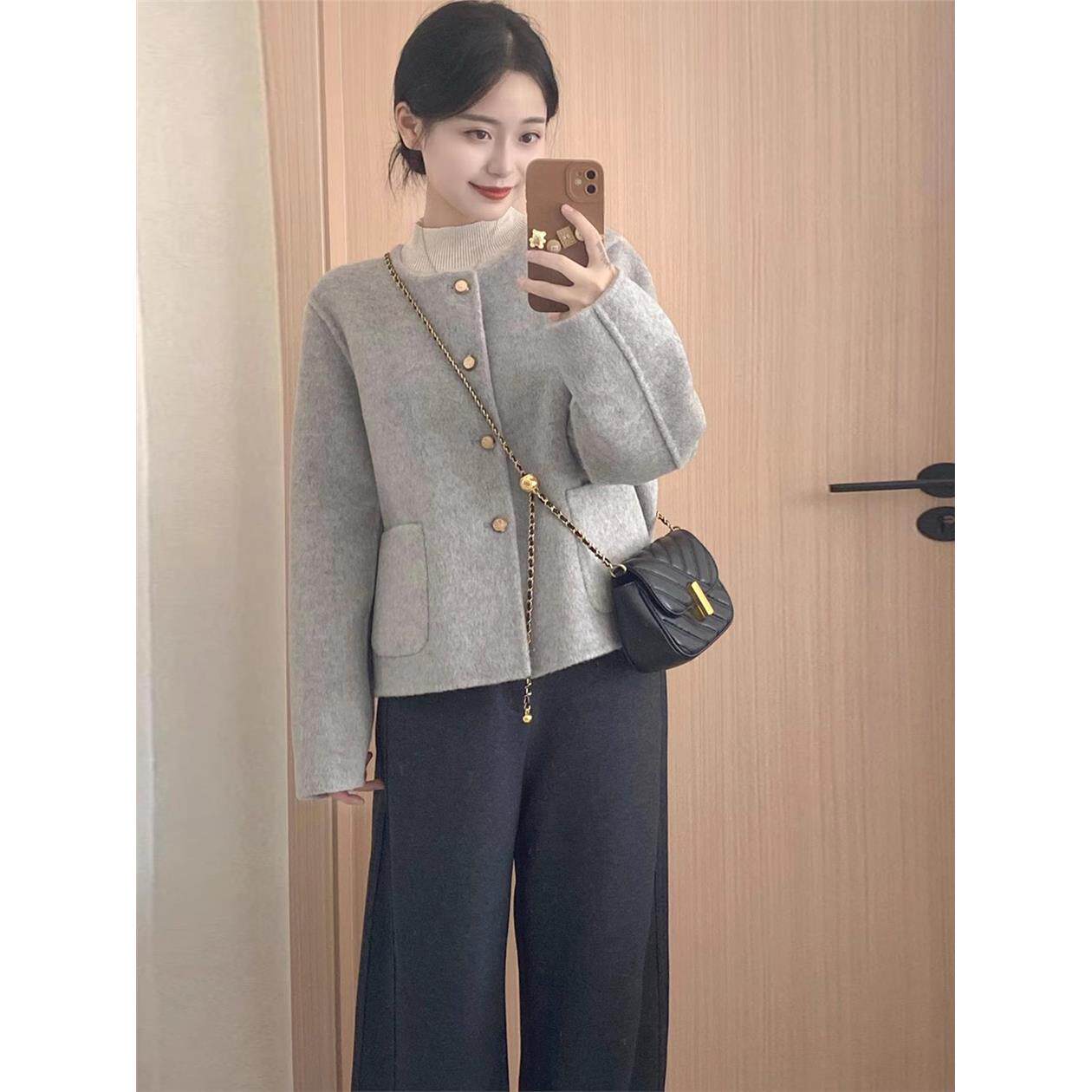 短款双面羊绒毛呢子大衣外套女2025秋冬季新款小个子高级感正流行